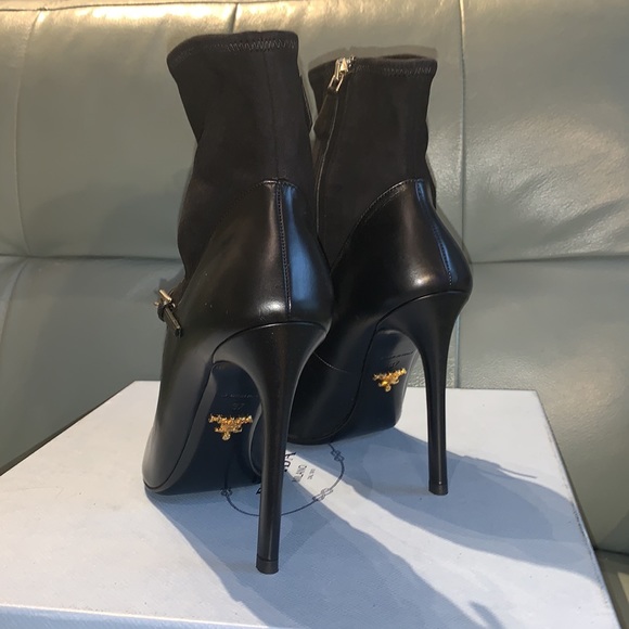 Prada Authentic NVT Black Suede Sock Leather Mary Jane Bootie - Picture 3 of 16